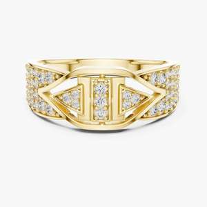 Anillo Unisex de Oro Amarillo con Diamantes Naturales de Corte Brillante Redondo, Estilo Clásico de Compromiso - Product Image 1