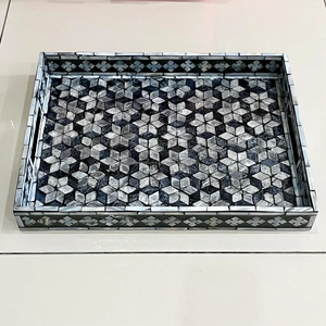 Plateau de service indien fait à la main en résine de nacre de meilleure qualité, plateau rectangulaire et rond en coquillages de Falak World Export - Product Image 4