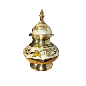 Handmade Eco-Friendly High Quality Brass Made Floral Design Hand Painted Gold Color Decorative Jars With Lid & Custom Logo - Product Image 3