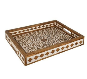 Plateau élégant en os incrusté, motif feuille marron, artisanat, plateau rectangulaire en os incrusté le plus populaire, meilleure qualité - Product Image 1