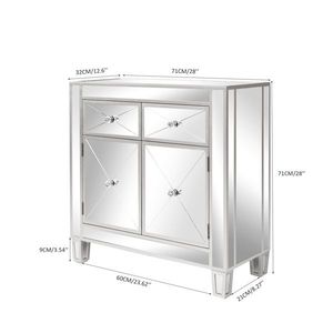 Table de chevet en MDF argenté FCH 28in avec surface miroir Meubles de chambre à deux tiroirs et deux portes - Product Image 3