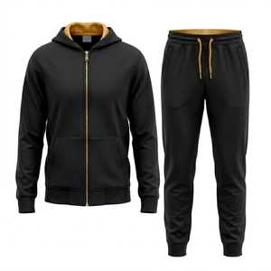 Unisex Black Hooded Tracksuit Full Zipper Solid Color Casual Sweatshirt and <b>Pants</b> Set with Side Pockets for Adults Autumn Wear - Product Image 1
