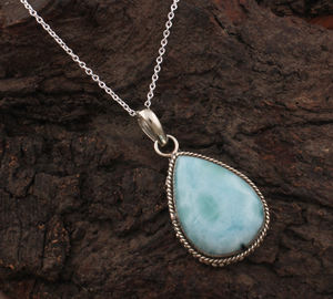 Colgante de Larimar Natural, Plata de Ley 925, Piedra Azul Océano de Alta Calidad al por Mayor, Chapado en Platino Vintage, Amuletos Unisex, Regalo - Product Image 1