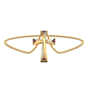 925 Sterling Silver Gold Plated 28mm <b>Cross</b> Pendant Necklace <b>Red</b> White Zircon | Trendy Christian Religious Jewelry for Women - Product Image 2