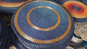 Handmade <b>Beaded</b> Table <b>Placemat</b> with Leather – African Maasai Decor - Product Image 5