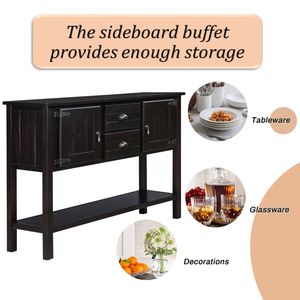 Credenza in Legno Massello Stile Retrò da 48 Pollici con 2 Cassetti e Ripiano Inferiore, Mobile Buffet per Sala da Pranzo - Product Image 3