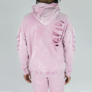 Ensemble de survêtement décontracté pour homme White Bird Express, sweat à capuche rose déchiré et pantalon de jogging déchiré, tenue streetwear décontractée 100% coton - Product Image 4