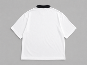 Chemise à manches courtes pour homme grande taille, imprimée, couleur unie, style décontracté, tricotée, blanche avec col noir sur le devant - Product Image 2