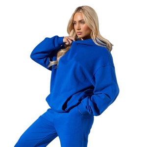 Sweat à capuche surdimensionné pour femme, 65% coton, 35% polyester, bleu cobalt, avec poignets côtelés, fabrication OEM - Product Image 2