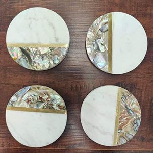 Handmade <b>Abalone</b> Inlay Coasters Premium <b>Shell</b> Mosaic Drink Mats Luxury Coffee Dining Table Decoration - Product Image 1