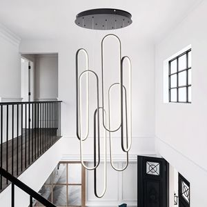 Lampadario Moderno a LED ad Anello, 3 Colori Dimmerabili, Nero, Contemporaneo, 157 Pollici di Altezza, Lampada a Sospensione per Soffitti Alti - Product Image 2