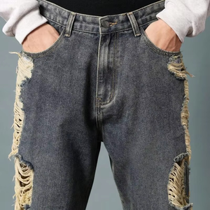 Jean baggy déchiré pour homme, coupe large, bords effilochés, style Y2K streetwear, denim délavé, coupe ample - Product Image 2
