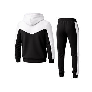 High Quality Men’s Black <b>White</b> Contrast <b>Tracksuit</b> Hoodie Jogger Set Casual Sportswear Gym Running Suit High Quality Wholesale - Product Image 3