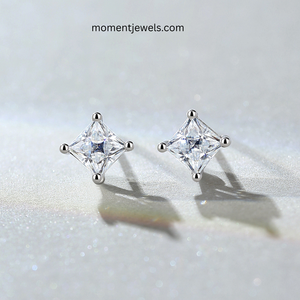 High Quality 1g Lightweight 925 Sterling <b>Silver</b> <b>Stud</b> Earrings Square Shape Inlay Moissanite Ear <b>Studs</b> Rhodium Plated Simple - Product Image 4