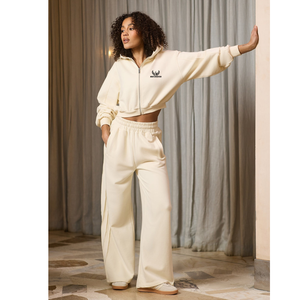 Ensemble pantalon large et sweat à capuche zippé imprimé neutre pour femme – Toucher doux, écologique, décontracté, athleisure, vêtements de sport - Product Image 1
