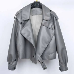 Chaqueta de Motociclista para Mujer, Estilo Urbano, Corte Holgado, Cuero Transpirable, Bolsillos con Cremallera, Diseño Moderno, Alta Calidad, Nueva - Product Image 4