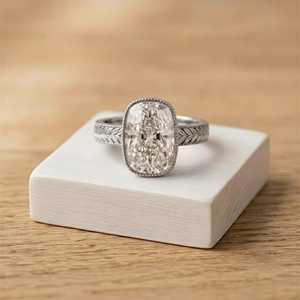 IGI Certified 5ct <b>Cushion</b> Cut Lab Grown Diamond Ring Platinum Milgrain Engagement Ring - Product Image 6