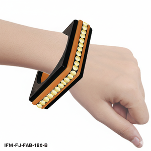 Bracelet jonc géométrique hexagonal Art Déco bicolore en résine avec accents de citrine, bijou audacieux et massif pour femme - Product Image 4