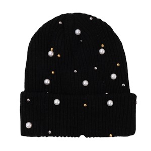 <b>Women</b> Pearl Rhinestone Knit <b>Beanie</b> Hat Winter Warm Acrylic Top Quality made Custom Wholesale <b>Beanies</b> - Product Image 2