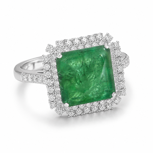 Natural Emerald Luxury Engagement <b>Ring</b> with White Zircons American Diamond Sterling Silver <b>Gold</b> Plated Square Cut <b>Cocktail</b> <b>Ring</b> - Product Image 1