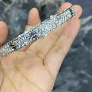 ZAWO HOUSE Custom Luxury 925 <b>Silver</b> VVS1 Diamond High Quality <b>Silver</b> Plated Round Brilliant Cut Wrist <b>Bangle</b> - Product Image 2