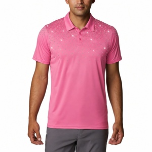 Men's Pink Short Sleeve for Shirt Rhinestone Design <b>Dot</b> Pattern Casual Knitted Breathable 100% Cotton <b>Eco</b>-Friendly Regular Fit - Product Image 1