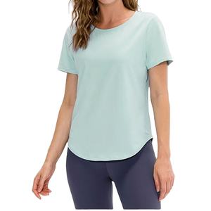 เสื้อยืดผ้าฝ้ายสีทึบสำหรับผู้หญิงเสื้อยืดสไตล์แฟชั่นลำลองแบบกำหนดเองขายส่ง - Product Image 1