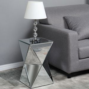 Comodino Moderno Argento con Specchio, Design Irregolare, Arredamento Camera da Letto per Casa o Appartamento, in Durevole Pannello a Densità Elevata - Product Image 1
