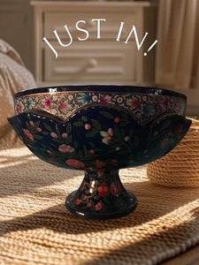 Bol de service décoratif en émail floral, bonbonnière sur piédestal, centre de table pour la maison, les mariages et les fêtes - Product Image 2
