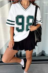 Vente en gros de maillots de football américain personnalisés et élégants, t-shirts surdimensionnés pour femmes, vêtements d'entraînement tendance, maillot American Girl - Product Image 4