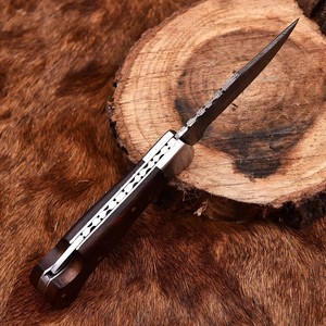 Cuchillo Plegable de Acero de Damasco con Patrón Trenzado, Bloqueo Trasero, Mango de Palisandro, Funda, Cuchillo EDC de Bolsillo para Camping, OEM, Venta Caliente - Product Image 3