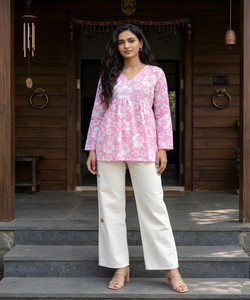NUEVA COLECCIÓN, TOP DE ALGODÓN ESTAMPADO PARA USO DIARIO, PRECIO AL POR MAYOR, PRENDAS ÉTNICAS, ROSA BEBÉ - Product Image 5