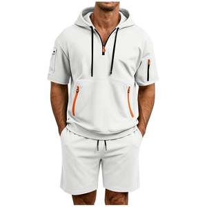 Conjunto de 2 Piezas para Hombre, Top con Capucha y Pantalones Cortos de Verano, 100% Algodón, Tejido de Punto, Transpirable, Cintura Elástica, Ropa Deportiva Informal, Servicio OEM - Product Image 4