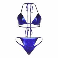 Menjual Pakaian Pantai Bikini Majdell Sport Wanita Liquid Metallic Shiny String Bikini 2 Piece Swimsuit Set Baju Renang Bikini
