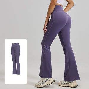 Pantalon de yoga évasé taille mi-haute pour femme, longueur intégrale, en Spandex/Nylon, avec cordon de serrage, extensible, pour entraînement et exercice - Product Image 5