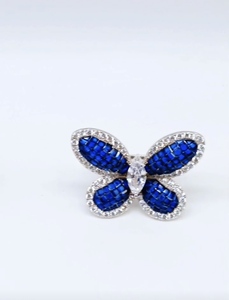 Anillo de Plata de Ley 925 con Mariposa Azul, Circonita y Símbolo de Cuatro Hojas, Bañado en Rodio, Joyería Moderna para Regalo de Aniversario de Bodas - Product Image 1