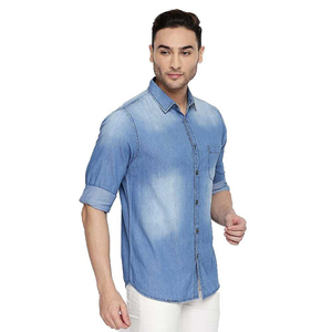 Camisa de Mezclilla para Hombre, Manga Corta, Algodón, Cierre de Botones, Estilo Casual, con Dos Bolsillos en el Pecho, Lavado Claro, Corte Holgado, Moda de Verano - Product Image 2
