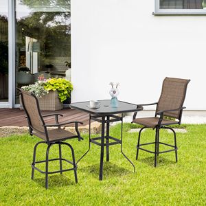    Ensemble de 2 tabourets de bar pivotants d'extérieur avec accoudoirs, cadre en acier, chaises de patio, hauteur de bar, pour balcon, bord de piscine, jardin - Marron - Product Image 2