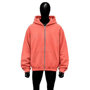 Sudadera con capucha rosa coral premium extragrande con cremallera, unisex, estilo urbano, holgada, con cremallera completa, logotipo personalizado, venta al por mayor - Product Image 1