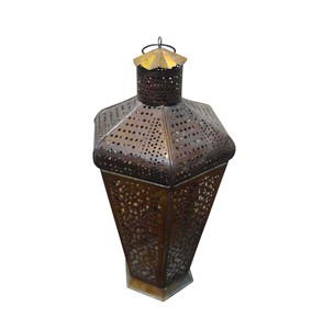 Lanterne marocaine en laiton, panneau hexagonal en verre, dôme perforé, décoration d'intérieur durable - Product Image 2