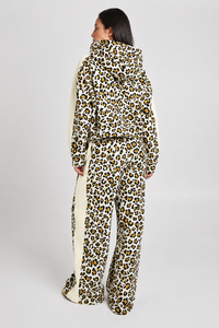 Ensemble de survêtement 2 pièces pour femme, imprimé léopard blanc et jaune, sweat à capuche oversize et pantalon large, style streetwear décontracté - Product Image 2