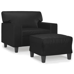 Poltrona in Ecopelle Nera con Base in Metallo e Poggiapiedi per Soggiorno - Product Image 2
