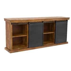 MANGO WOOD SOLID MODULAR DURABLE LONG INDUSTRIAL <b>SIDEBOARD</b> with <b>METAL</b> DOOR SLIDING ROUGH FINISH - Product Image 2
