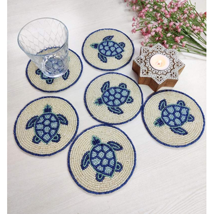 Chic Bohemian Premium <b>Beaded</b> Glass <b>Coasters</b> Handmade in India Durable Bar Accessories - Product Image 1