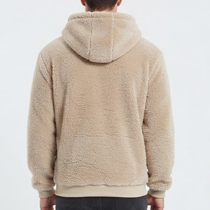 Sudadera con Capucha Extra Grande para Hombre, de Felpa, Color Sólido, Informal, para Invierno, Beige, Tejida, con Bolsillo - Product Image 2