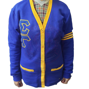 custom Royal Blue Gold Sigma Sorority <b>Cardigan</b> Women's sweaters 100% cotton fleece V-Neck <b>Long</b> Sleeve Embroidered Greek Letters - Product Image 5