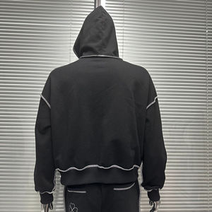 Luxury High Quality Unisex Winter Embroidered Custom OEM Hoodie Boxy Contrast Stitching Blank Reverse Stitch <b>Pullover</b> 100% - Product Image 5