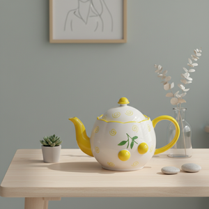Théière en Porcelaine Fine de Qualité Supérieure 3460983B-1.0 NOUVELLE, Motif Citron Jaune & Spirale - Product Image 6