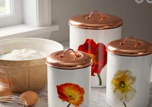 Recipiente de Almacenamiento Esmaltado Blanco Popular con Diseño Floral y Tapa Plateada en Cobre, Ideal para Almacenamiento de Alimentos y Decoración del Hogar - Product Image 4