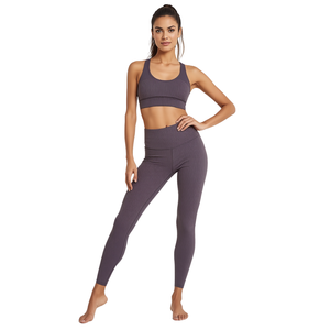 Conjunto de Yoga de 2 Piezas para Mujer, Cintura Alta, Largo Completo, Acanalado, Sin Costuras, Spandex/Nylon - Product Image 1